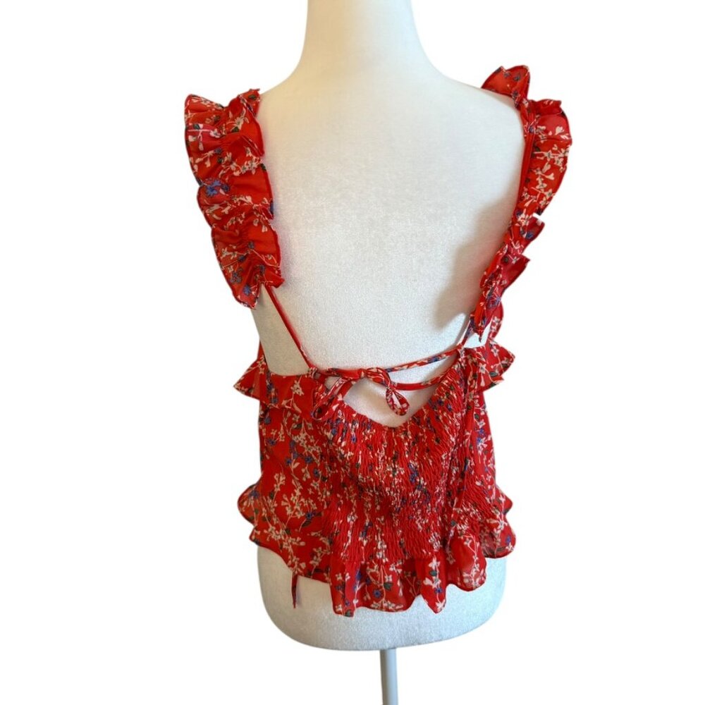 Caren forbes red floral romantic ruffle L Tank top - Picture 5 of 12